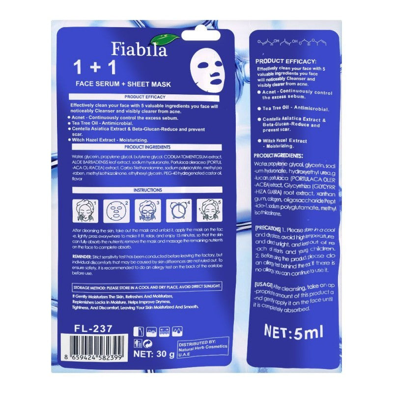 Fiabila Acne,Clear Face,Serum,Sheet Mask